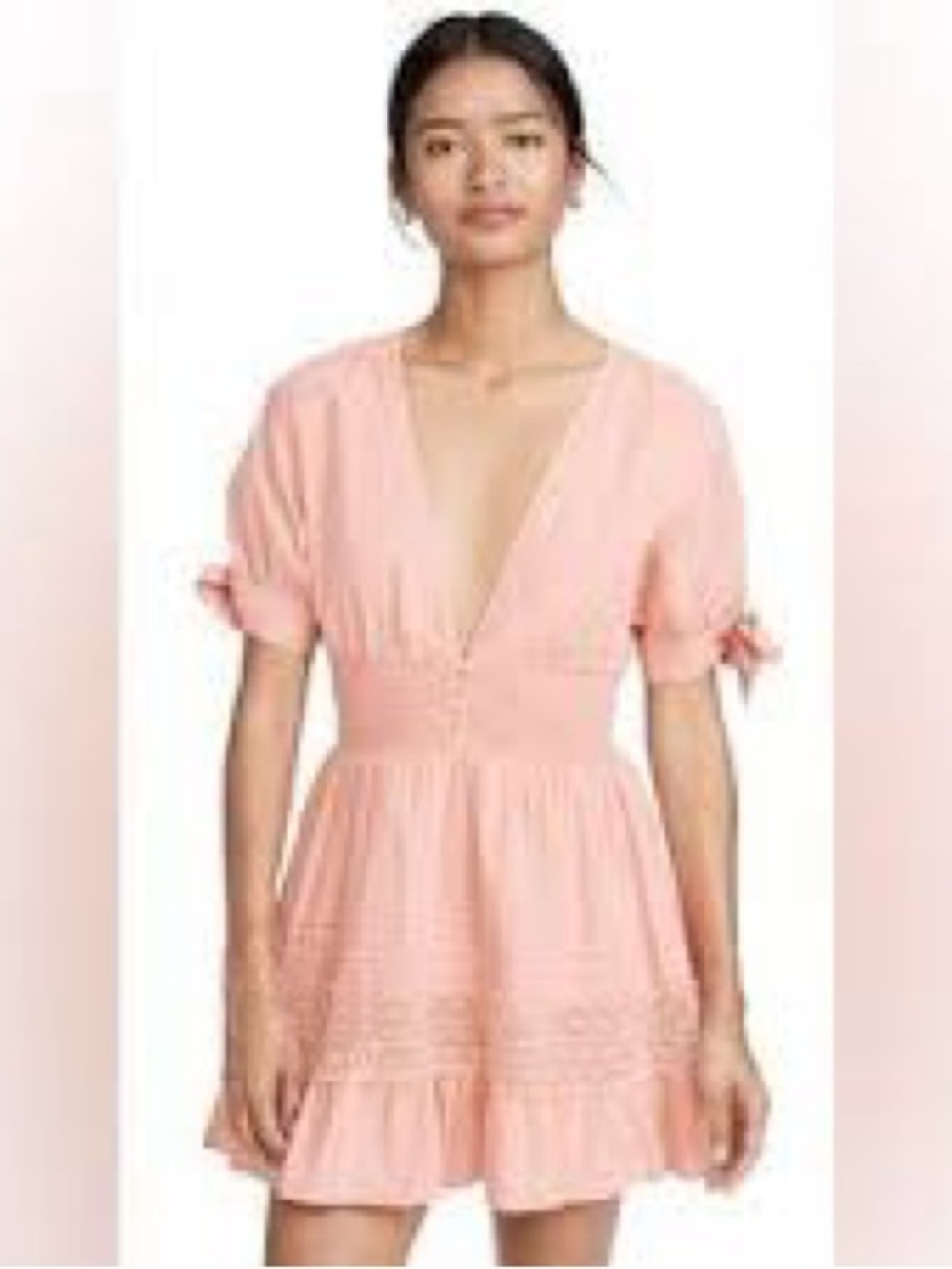 Cleobella Peach Tie-Sleeve Deep V Mini Dress